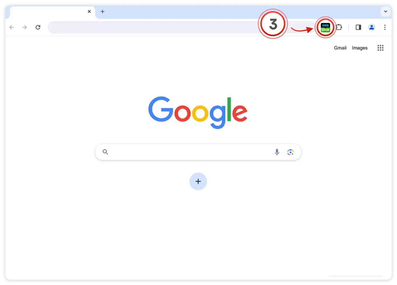 Chrome toolbar showing the pinned Web to EPUB extension icon